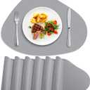 Placemats Set of 6, Heat Resistant Leather Placemats Double Layer, Soft Waterproof Round Table Mats Easy to Clean for Kitchen Dining Room Coffee Office Table, Grey