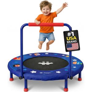 Happin 36'' Toddler Trampoline Indoor, Foldable Mini Trampoline for Kids Ages 2-6, ASTM Certified, Adjustable Handle, Safety Pad for Indoor & Outdoor, Baby Trampolines, for Boy & Girl