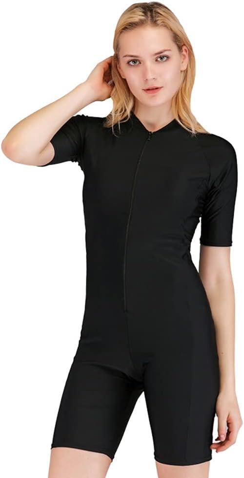 YEESAM One Piece Swimsuits for Women Girls Short Sleeve Rash Guard Modest (Large, Black)