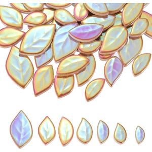 MECCANIXITY 200g/0.44LB Leaves Ceramic Mosaic Tiles for Craft Bulk, Making Creative Multi Size Mosaic Ceramic Pieces Supplies for Home Art Crafts DIY Vase Decoration, Iridescent Camel