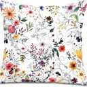 2 x Colorful Floral Botanical Pillow Covers 18x18, Flower Floral Room Decor, Rustic Cottagecore Wildflower Plants Decorative Throw Pillow Covers for Bedroom Living Room Home Office (Colour 05)