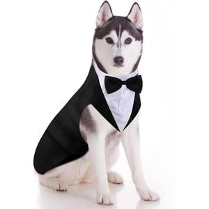 Weewooday Dog Tuxedo and Bandana Set Dogs Formal Tuxedo Pet Wedding Party Suit Wedding Bow Tie Shirt for Birthday Costumes(Cute Style,Large)