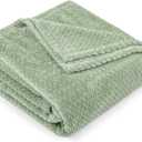 PAVILIA Soft Fleece Light Green Throw Blanket for Couch, Lightweight Plush Warm Blankets for Bed, Fuzzy Cozy Flannel Blanket Throw for Sofa, Travel, Jacquard Pattern, Sage Green, 50x60 inch