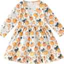 Halloween/Thanksgiving Little Girl Dress Pumpkin Long Sleeve Dresses Fall Outfits 2-9T (White)