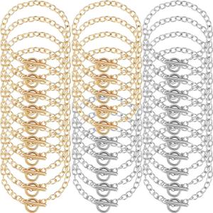 30 Pieces Bracelet Chains with OT Toggle Clasp Link Chains DIY Jewelry Making Round Link Bracelets for Girlfriend Wife Lover Mother(Gold, Silver)
