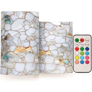 ALAZA Marble Textures Flameless Candles, LED Pillar Candles with Remote Timer, Battery Operated Candles Set of 2
