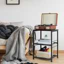 ETELI 3 Tier Side Table with Wheels Black Rolling End Side Table Small with Storage Shelves Industrial Night Stand for Small Space Living Room Bedroom Kitchen Office
