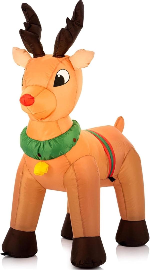 Celebright Christmas Inflatable Reindeer - Outdoor/Indoor Bright LED Light Up Porch Decoration - Built in Air Compressor - Pegs Included for Garden Use 100cm (3.3ft)