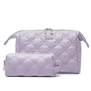 BOYATU Travel Makeup Bag Cosmetic Pouch: 2 Pcs Set Waterproof Vegan Leather Cosmetic Bags for Women - Cute Quilted Skincare Make up Toiletry Bag for Girl (03-Purple)