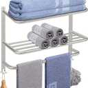 NearMoon Bathroom Towel Rack, 3-Tier Towel Holder with Hooks, SUS304 Stainless Steel Towel Hanger, Wall Mounted Towel Shelf Storage, Bathroom Accessories (22 Inch, Brushed Nickel)