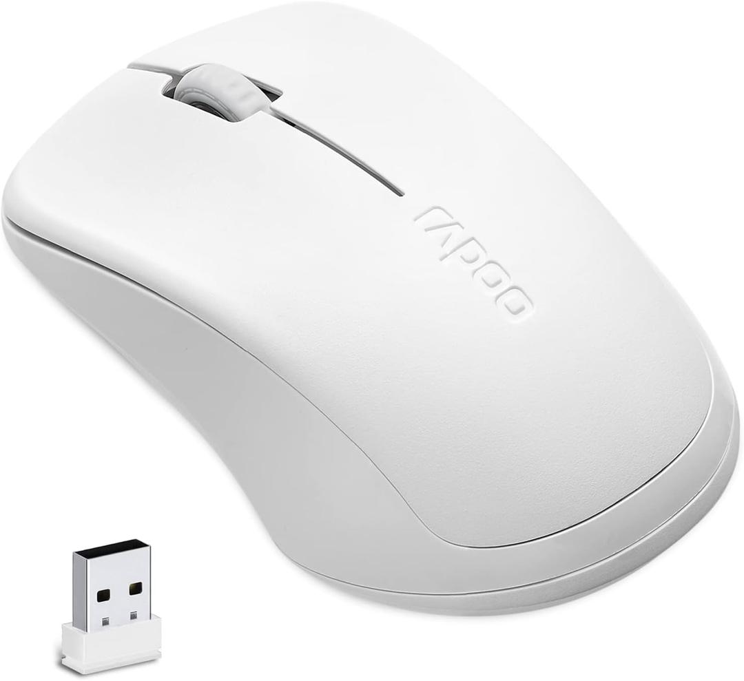 Rapoo 1680 Silent Wireless Mouse, 2.4GHz Cordless with USB Receiver, 1K DPI, 3 Buttons Computer Mouse with 12M Battery Life, Ambidextrous Computer Mice for PC/Tablet/Laptop, White