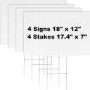 Newflager 4 Pack 18 x 12 Inches White Corrugated Plastic Yard Sign with Metal Stakes for Birthday, Real Estate Garage Sale Signs, Rent, Guidepost Decorations