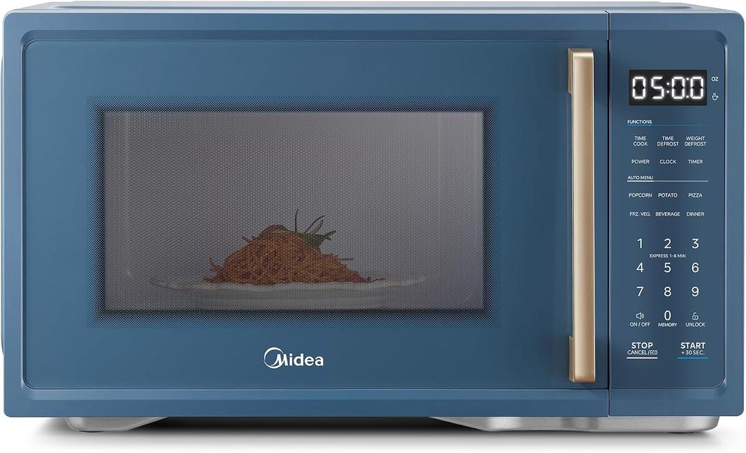 Midea Retro Countertop Microwave, 1.1 Cu. Ft, 1000W, 6 Presets, Navy Blue