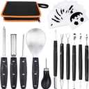 Professional Pumpkin Carving Kit, 11 Pieces Heavy Duty Stainless Steel Carving Tools for Halloween with Carrying Case and 10 Pcs Carving Templates-Black