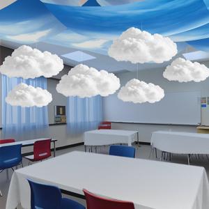 9 Pcs Blue Sky White Cloud Ceiling Decor Include 12 x 2 ft Fluorescent Light Covers 6 Packs Imitation Artificial 3D Cloud Props Classroom DIY Hanging Ornament Picnic Party Decorations