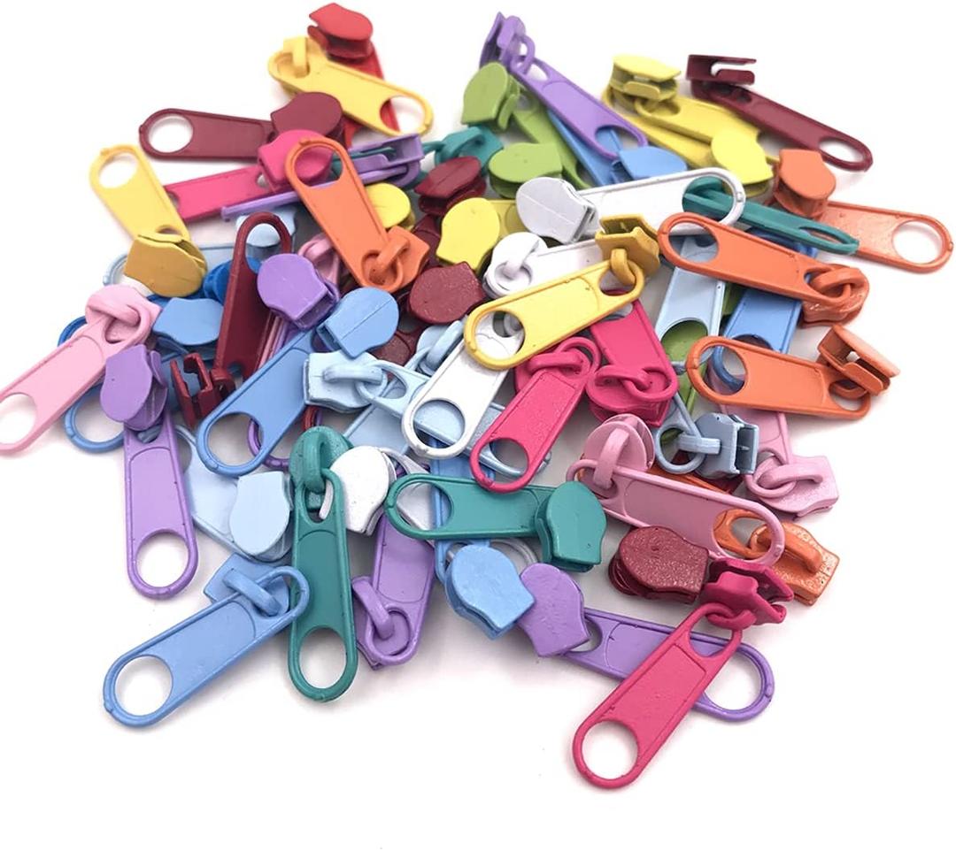 homeemoh 50 Pcs Zipper Pulls for #3 Nylon Coil Zipper Metal Zipper Sliders for Sewing Accessories DIY Crafts, Mix Color