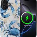 for iPhone 16 Case for MagSafe,Hard Hybrid Shell Shockproof Silicone Full Body Protective Non Slip Case for iPhone 16 Watercolor Blue Crab Coastal Vibes Pattern,Watercolor Blue Crab Coastal Vibes, iPhone 16
