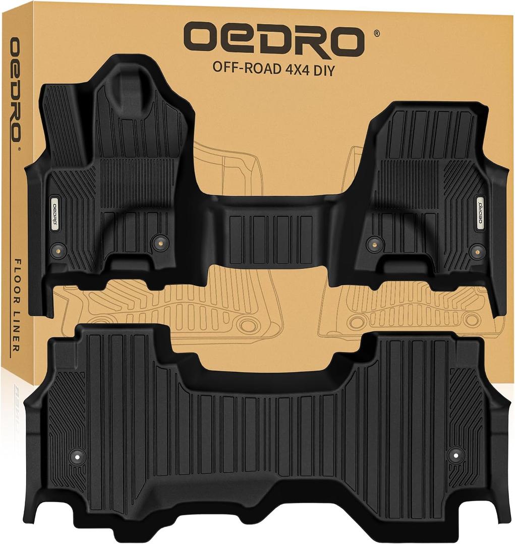 OEDRO Floor Mats Fit for 2025 2026 RAM 1500 Quad Cab Bench Seat (w/o Rear Under-Seat Storage), TPE Custom Fit All Weather Anti-Slip Floor Liners for 2025 RAM 1500 Accessories, 1st and 2nd Row, Black