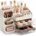 Makeup Organizer with Drawers, Large Cosmetic Display Cases for Skincare Organizers, Bathroom Organizers and Storage Countertop, Easy To Storage Skincare, Brushes, Lotions, Lipstick (White)