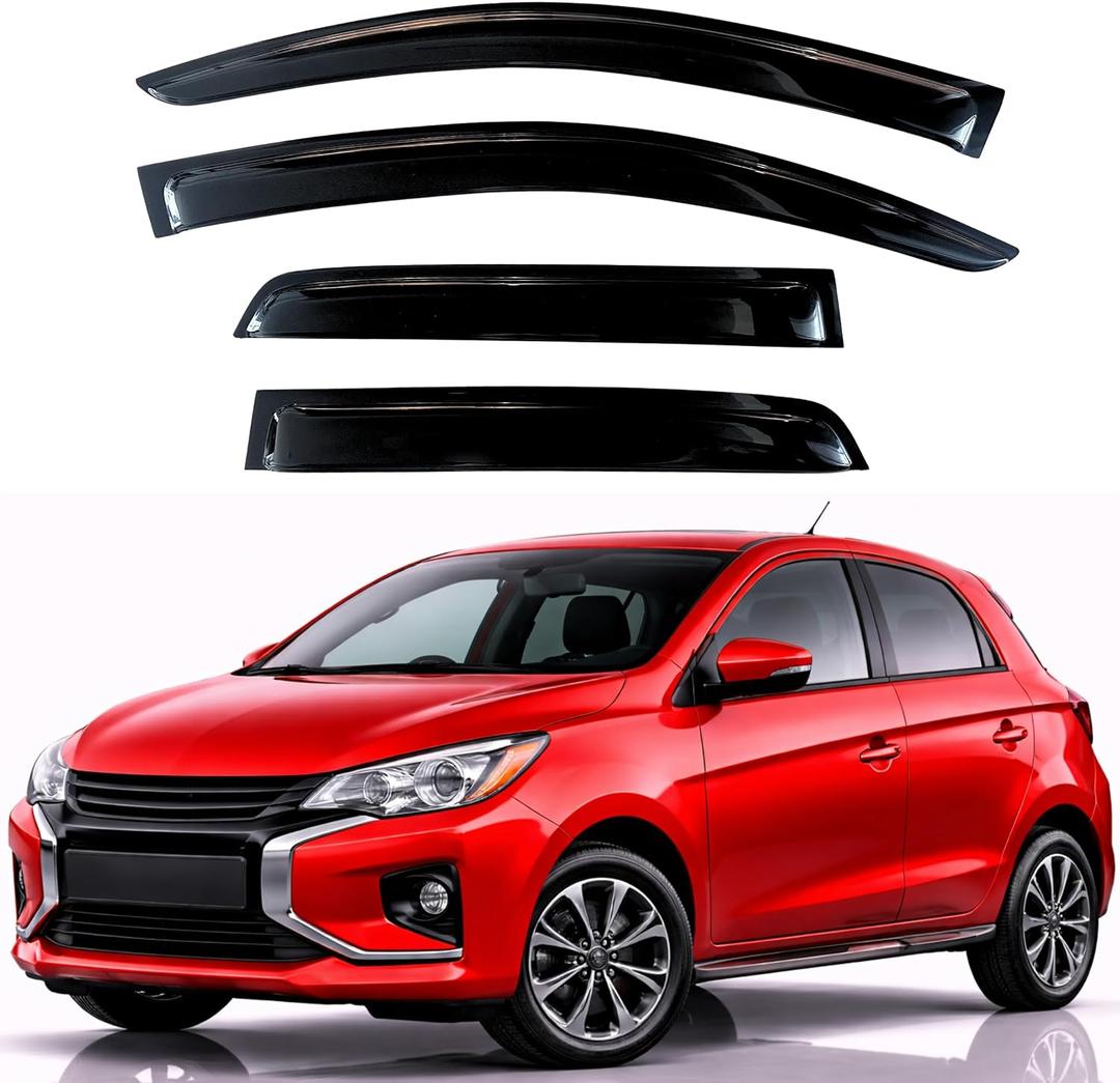 KPY Rain Guards Fit for 2014-2024 Mitsubishi Mirage Hatchback, Out-Channel Window Visors Vent Wind Deflectors 4PC, Car Accessories for 14-24 Mirage Hatchback (Excludes Sedan)