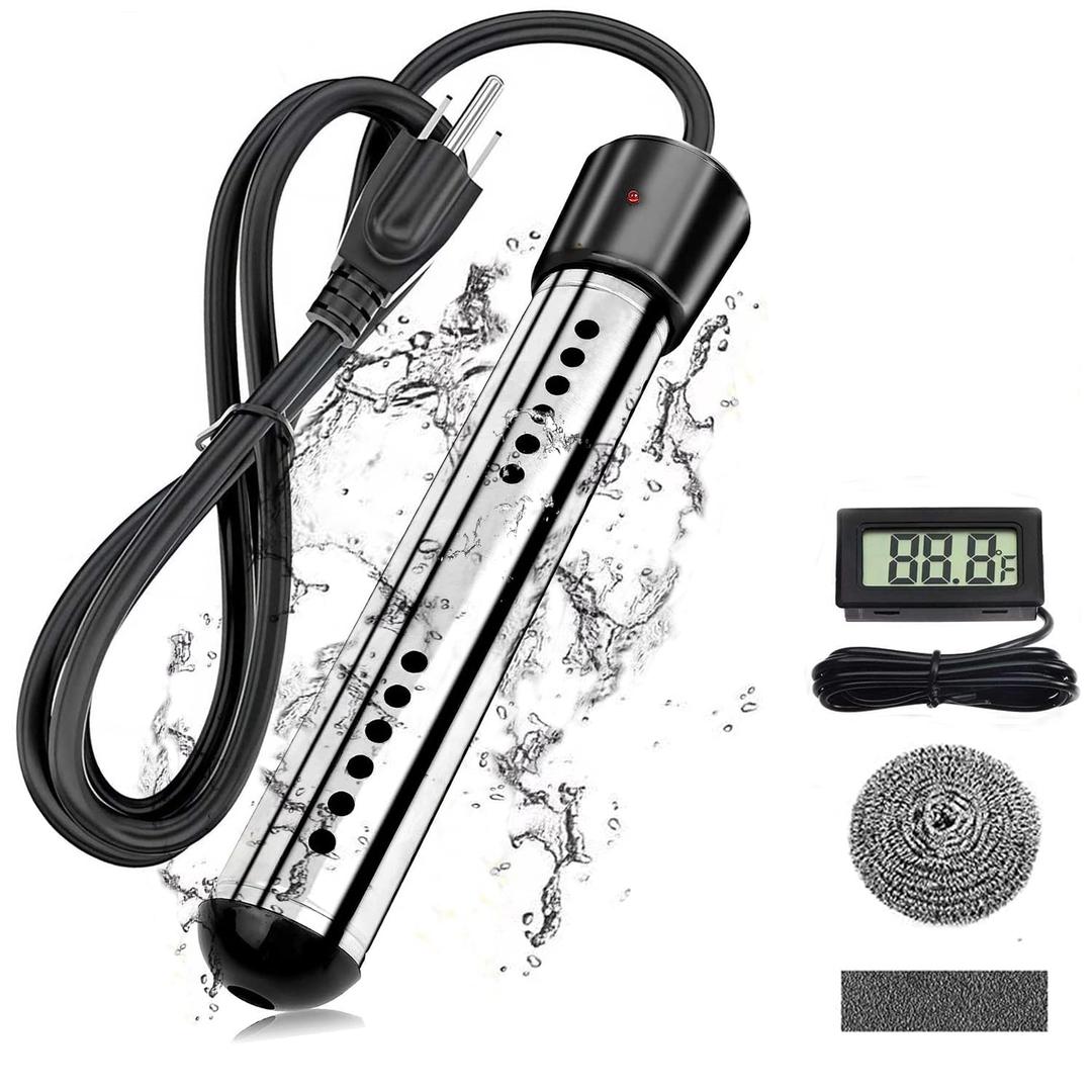 2000W Immersion Water Heater, Portable Bucket Water Heater with Digital LCD Thermometer,Electric Submersible Water Heater with Stainless Steel Cover Heats up to 5 gallons of Water in Minutes,UL Listed
