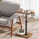Giikin TV Tray Table, 360 Swivel Height Adjustable TV Trays for Eating on Couch,Sofa Armrest Side Table for Small Spaces Sofa Bed Dinner, Rustic Brown