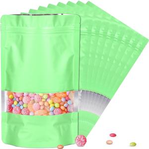120pcs 5.5"x7.8" Mylar Bags for Food Storage, Smell Proof Bag with Matte Window Resealable Food Storage Bags for Small Business, Stand-up Foil Pouch Packaging Freeze Dried Candy Bag (Light Green)