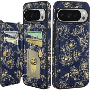Shorogyt for Google Pixel 9 Pro XL Wallet Case with Card Holder - Rose Design Kickstand for Magnetic Clasp Back Flip Folio Leather Phone Cases for Pixel 9 Pro XL Case for Women Girls Men