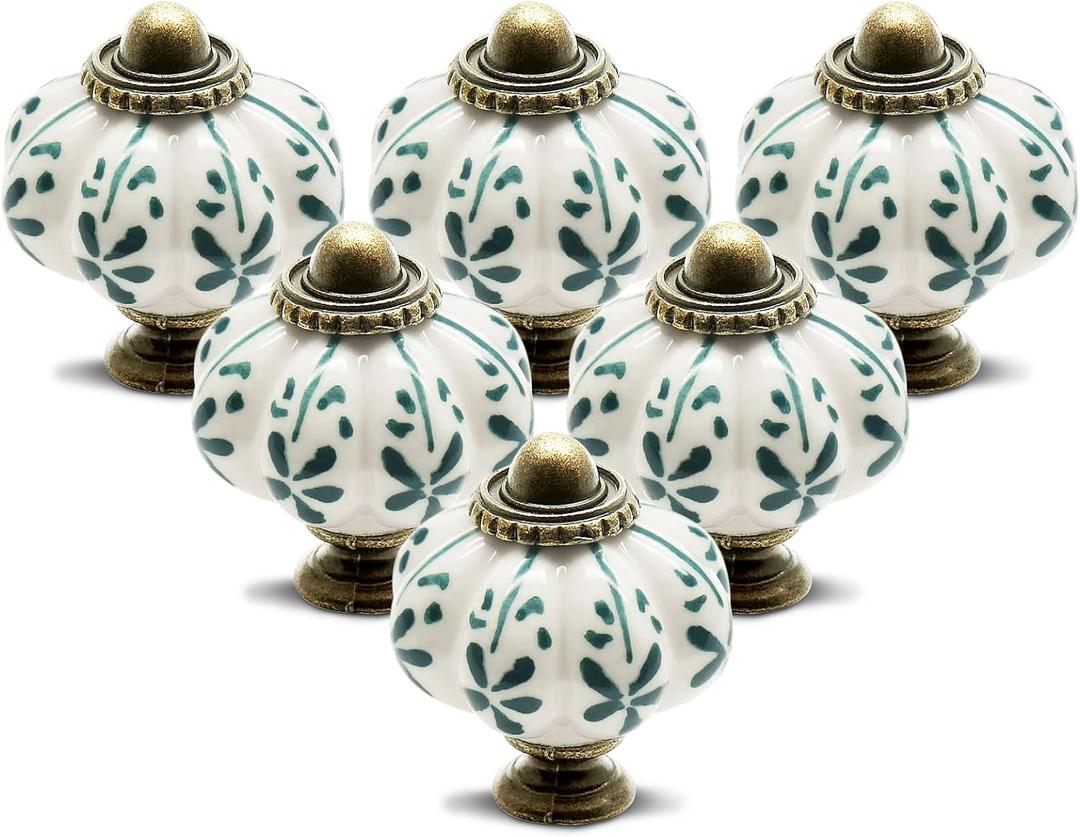 12pcs Ivory Pumpkin Knobs, Vintage Ceramic Cabinet Knobs, Dresser Drawer Door Knobs Drawer Pulls Dresser Handles with Mounting Screws - Leaf Pattern