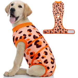 Kuoser Dog Recovery Suit for Dogs After Surgery, Professional Surgical Onesie for Female Male Dogs Spay Neuter, Soft Dog Surgery Suit Bodysuit for Abdominal Wounds Skin Disease (Large (Back: 16.1" - 20.1"; Weight: 23 - 48LB)), Orange Leopard