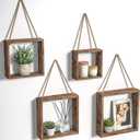 J JACKCUBE DESIGN Floating Hanging Square Shelves Wall Mounted Rustic Wood Cube Display Shelf Shadow Boxes Decorative Boho Home Dcor for Living Room, Bedroom, Office, Set of 4 (Brown) - MK571B
