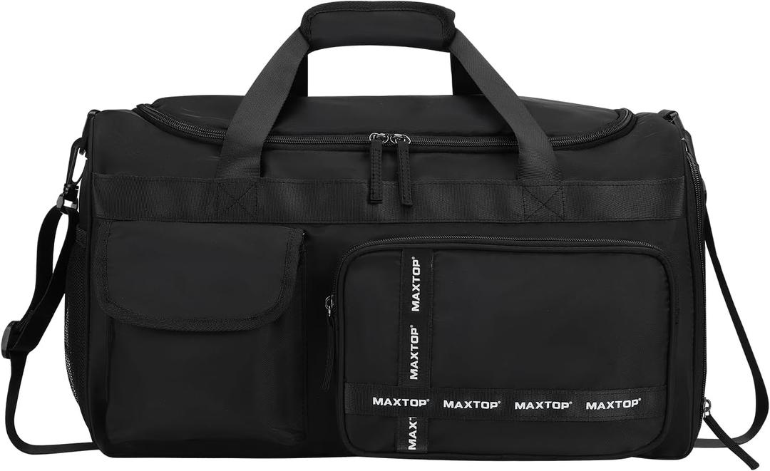 MAXTOP Gym Bag for Women Men Travel Duffle Bag Large Capacity Carry On Weekender Overnight Bag With Shoe Compartment Gym Tote Dry Wet Separation Duffel Bag for Travel (Black)