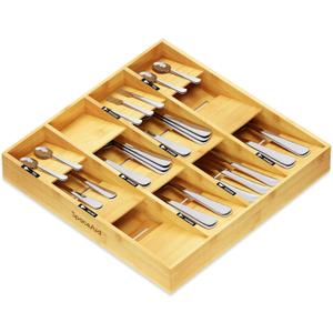 SpaceAid Bamboo Silverware Drawer Organizer with Labels, Kitchen Utensil Tray Holder Organizer for Flatware, Cutlery, Spoon and Knives Drawer Storage Organization (12 Slots)