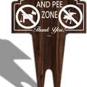 No Poop and Pee Zone Sign Double Sided Clean Up After Your Dog 14 x 10 Inches Yard Warning Sturdy Aluminum Weatherproof UV Protect Easy to Install (wooden,brown)