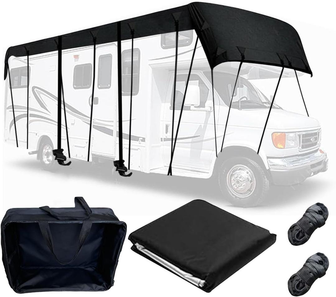 Wider 3.3m/10.83ft Camper roof Cover 210D Oxford Cloth Rv Covers Wind, Rain and Snow Proof with 2 Extra Straps Black-32.8 x 10.8 ft