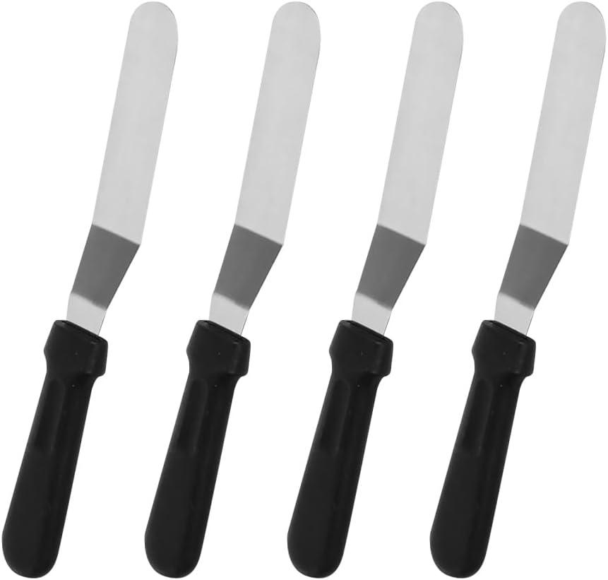 4 Pcs 6 Inches Stainless Steel Cake Decorating Spatulas Small Cake Frosting Spatulas Angled Spatulas Cake Icing Smoothers with Plastic Handle
