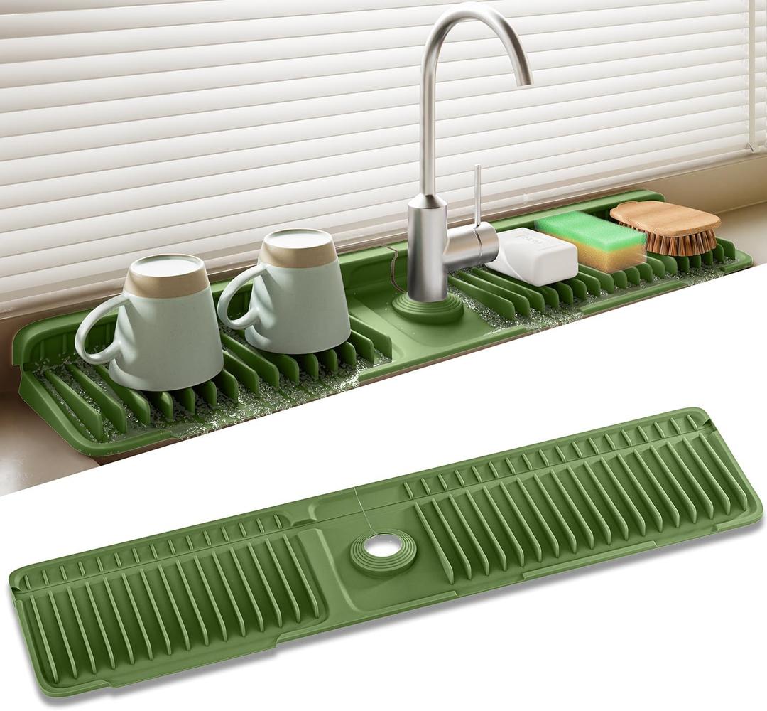 Faucet Mat for Kitchen Sink, 24 Inch Longer Silicone Sink Splash Guard, 7Slope Fast Self-draining, Fast Drying Tidy Faucet Mat Splash Guard