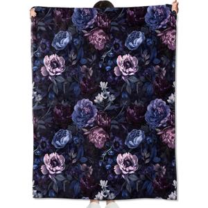 Dark Gothic Floral Blanket Gifts for Kids Adult Women Deep Purple and Blue Flower Throw Blankets,Soft Comfy Lightweight for Room Couch Bed Sofa Modern Stylish Decor,Art Lovers 60x50in