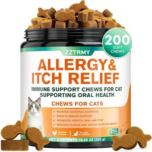Cat Allergy Relief Chews,Itchy Skin,Paw Licking,Seasonal Allergies Relief, with Omega 3,Probiotics,Green Tea Extract,Boost Immunity,Skin Coat Health,Maintain Oral Health, Allergy Relief for Cat BBD 03/01/28