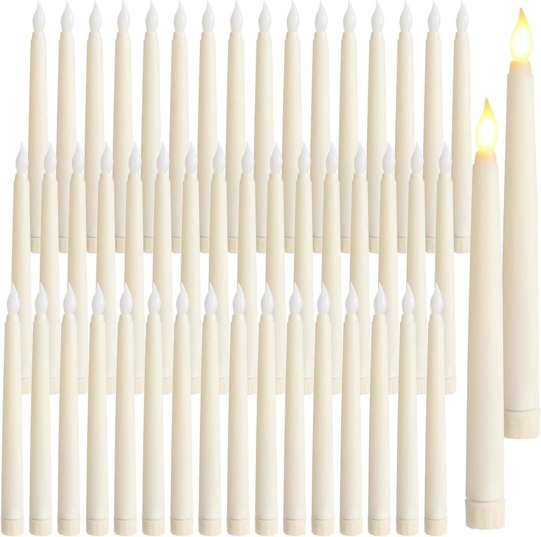 Baquler 50 Pcs 8.5 Inches Flameless Taper Candles Bulk Battery Operated Taper Candles Ivory LED Candlesticks Flickering for Christmas Wedding Home Decor
