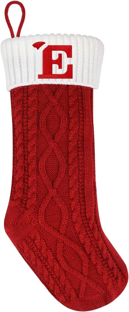 DIYASY Christmas Stockings with Initials, 18 Inch Knit Stockings with Letters Large Knitted Xmas Stocking Party Fireplace Family Hanging Decorations (Letter E)