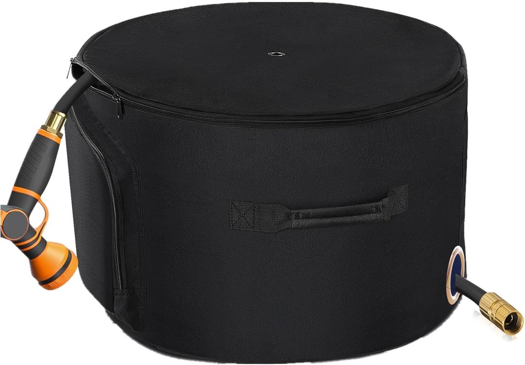 Garden Water Hose Holder Storage Bag PotWater Hose HiderHolds 150 ft Hose ,Bottom With Drain HolesPatio and Indoor-Black