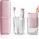 Toothbrush Cup Travel Case, Portable Toothbrush Travel Container Separates into 4 Cups, Tooth Brush Holders with Cover, Toothpaste Storage for Camping, Business Trip, School (Pink)