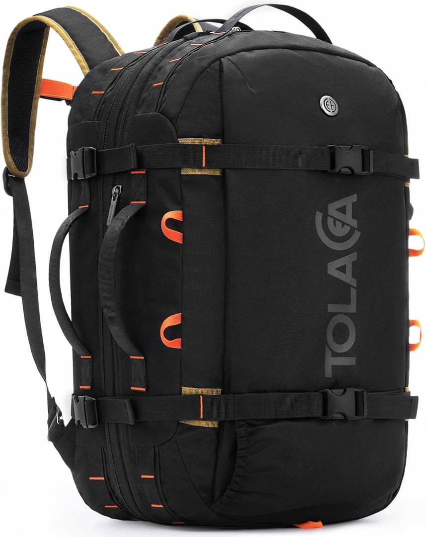 Tolaccea Travel Backpack for Men Women, 40L-50L Carry On Backpack with Wet Dry Compartment, TSA Approved Laptop Daypack Fits 15.6", Convertible Expandable Large Rucksack Duffel Bag for Work Travel (Black)