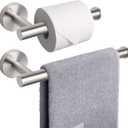 NearMoon Bath Toilet Paper Holder+ Hand Towel Holder, 2 Pieces Bathroom Hardware Set- Premium 304 Stainless Steel Toilet Roll Holder and Towel Rack Wall Mounted for Kitchen (Brushed Nickel)