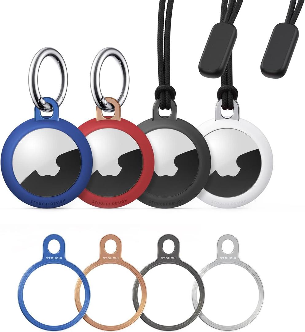 4 Packs Airtag Holder Key Ring with Soft TPU Case, Stouchi Stainless Steel Invisible Slim Keychain Compatible with Airtag 2nd Gen (2026) & 1st Gen Finder Items, Dog, Key, Backpacks Air Tag Accessories (Grey+White+Blue+Red)