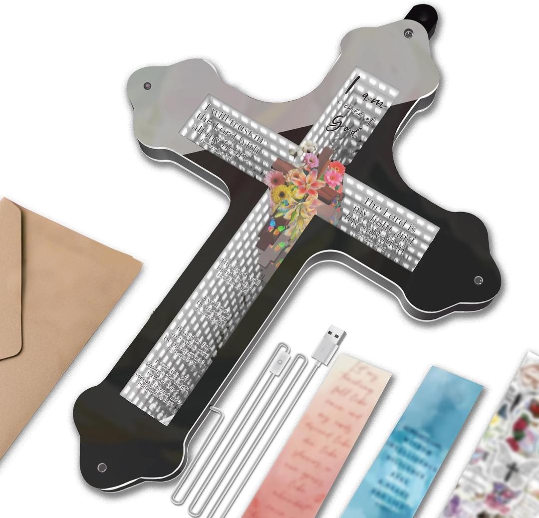 Lighted LED Neon Cross Sign for Wall Decor - Inspirational Christian Gift for Christmas, New Year, Weddings & Baptisms, Perfect Cross Lights for Celebrations, Gifts, Bedroom, Home, Party & Bible Decor (Faith Blossom White Glow)