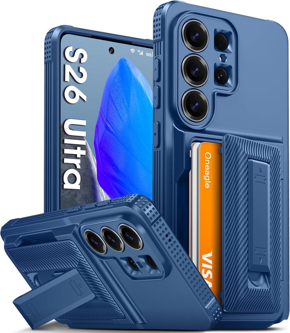 Oneagle Wallet for Samsung Galaxy S26 Ultra Case 6.9" with Card Holder (4-5 Cards)[RFID Blocking] Full Camera Protection, with Kickstand 15FT MIL-Grade Shockproof Rugged Phone Case for S26 Ultra, Blue