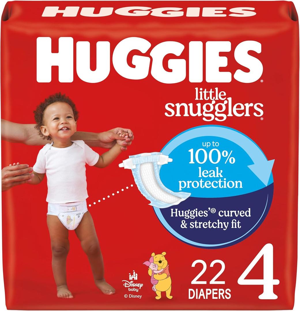 Huggies Size 4 Diapers, Little Snugglers Baby Diapers, Size 4 (22-37 lbs), 22 Count,