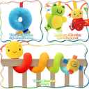 Spiral Car Seat Toys - Baby Sensory Soft Plush Hanging Toys for 0-12 Months Stroller Crib Accessories, Essentials for Expecting Moms & Baby Shower Registry Gift